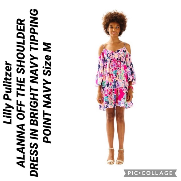 Lilly Pulitzer Dresses & Skirts - Lilly Pulitzer ALANNA OFF THE SHOULDER DRESS IN BRIGHT NAVY TIPPING POINT NAVY